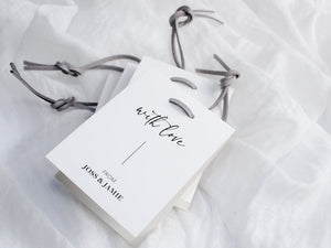 Style B | Set of 4 Mixed Personalised Gift Tags with Grey Faux Suede Cord | White