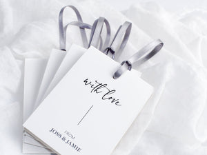 Style B | Set of 4 Mixed Personalised Gift Tags with Steel Grey Satin Ribbon | White