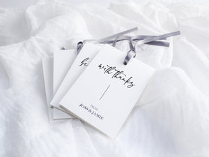 Style B | Set of 4 Mixed Personalised Gift Tags with Steel Grey Satin Ribbon | White