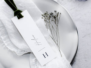 Style C | Personalised Place Cards with Moss Velvet Ribbon | White