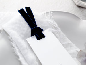 Style C | Personalised Place Cards with Navy Velvet Ribbon | White