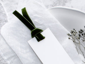 Style D | Personalised Place Cards with Moss Velvet Ribbon | White