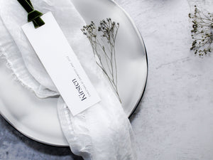 Style D | Personalised Place Cards with Moss Velvet Ribbon | White