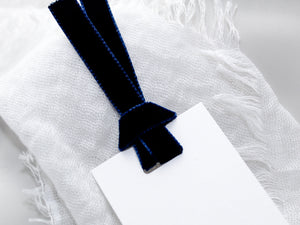 Style D | Personalised Place Cards with Navy Velvet Ribbon | White